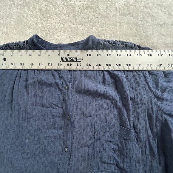 Free People Womens Navy Blue Lace-Back Button-Up Blouse Top Small Long Sleeve - Picture 5 of 7